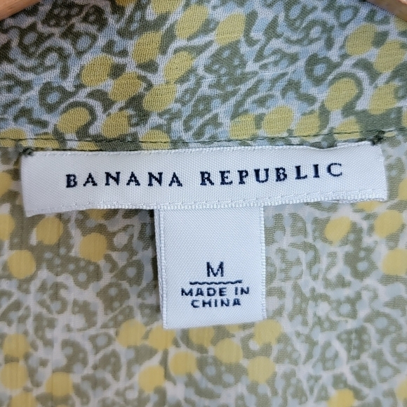 Banana Republic | Yellow Green Floral Sheer Short Sleeve Ruffle Front Blouse - Picture 4 of 7